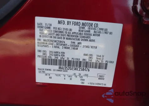 2019 Ford Ecosport Se z USA, uszkodzony, nr VIN MAJ3S2GE5KC258476